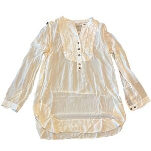 Vintage AllSaints Spitalfields Kinky Grandad Shirt White Silk Linen Bib Tunic 8